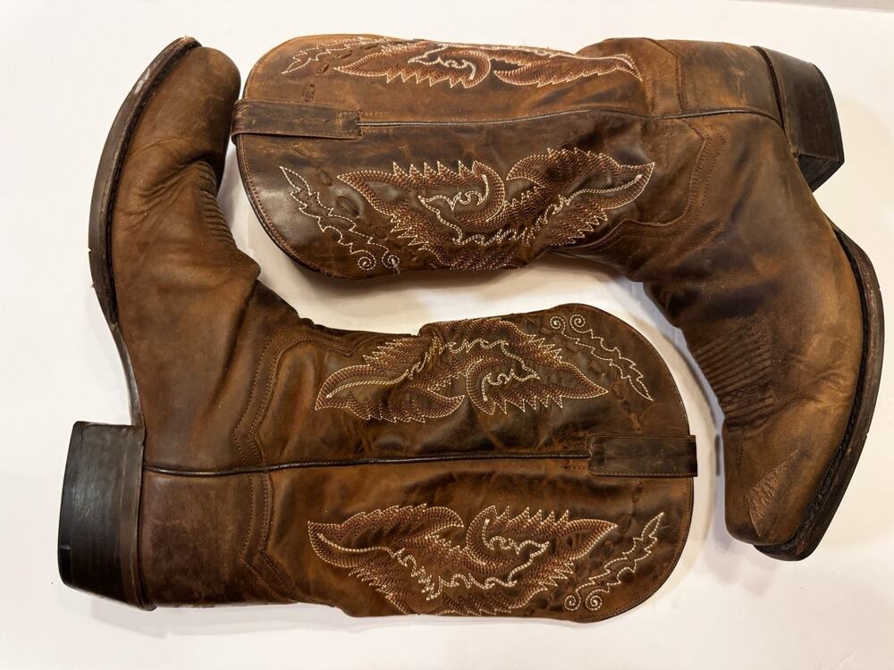13 Dan Post DP3329 Cowboy Boots Brown Leather Embroidered Western Distressed